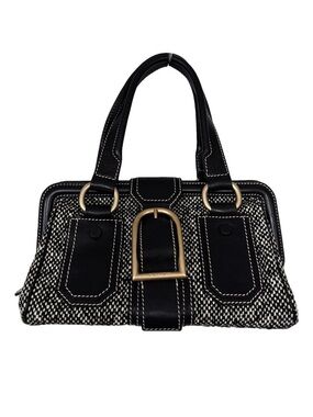 Celine AUTHENTIC Vintage Ella Frame Tweed Black & White Doctor Bag RARE FIND